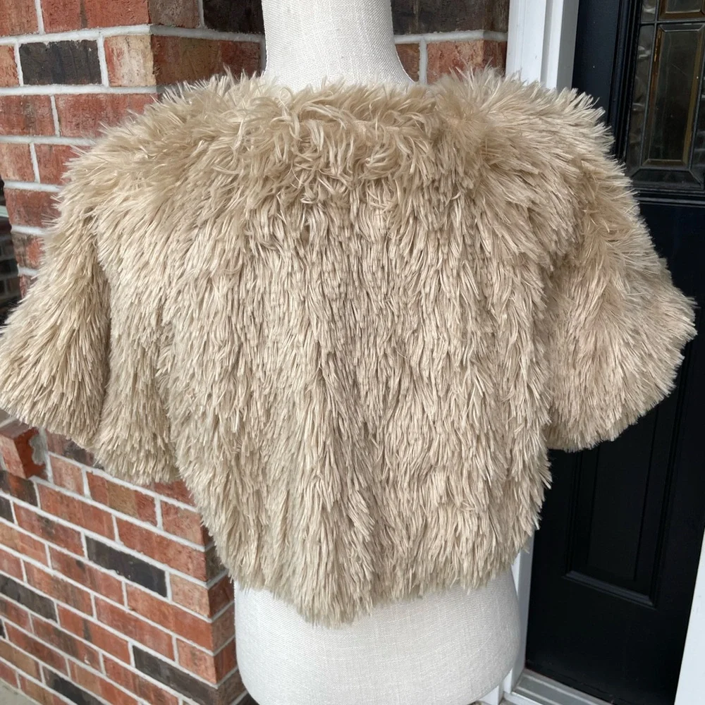 NY Collection Cropped‎ Jacket Faux Fur Tan Shrug